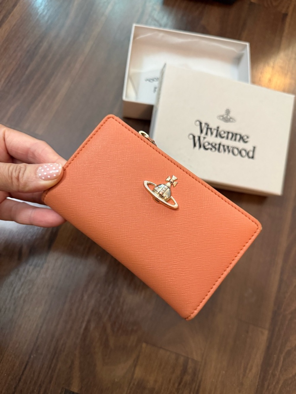 Vivienne Westwood Saffiano Leather Wallet | Coral | Card Holder & Coin Zip